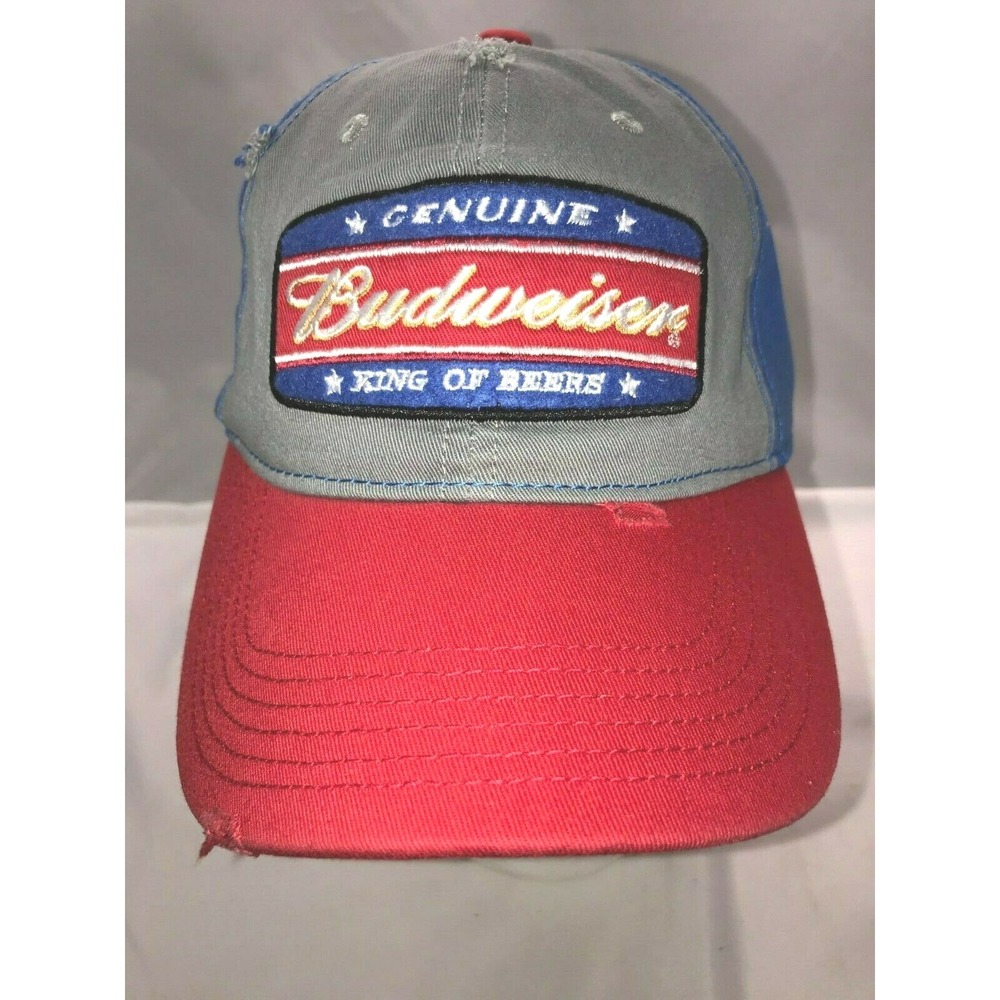 NWT Budweiser King of Beers Distress Snapback Baseball Cap Hat Grey Blue Red‎